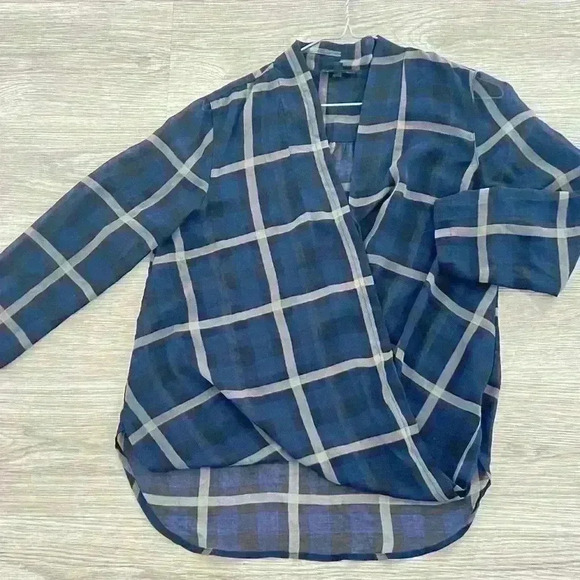 Dynamite Blue Tartan PLAID Sheer  Blouse - Picture 5 of 9
